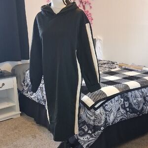 Black Hoodie Dress with Kahki Side Stripes